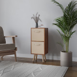 Teak 2-Tier 2-Drawer Cube Shelving Unit with Scandinavian Legs