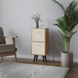 Beech 2-Tier 2-Drawer Cube Shelving Unit with Scandinavian Legs