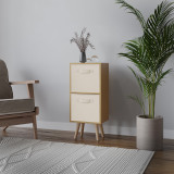 Beech 2-Tier 2-Drawer Cube Shelving Unit with Scandinavian Legs
