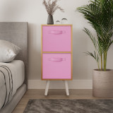 Beech 2-Tier 2-Drawer Cube Shelving Unit with Scandinavian Legs