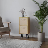 Beech 2-Tier 2-Drawer Cube Shelving Unit with Scandinavian Legs