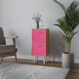 Beech 2-Tier 2-Drawer Cube Shelving Unit with Scandinavian Legs