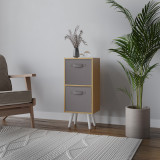 Beech 2-Tier 2-Drawer Cube Shelving Unit with Scandinavian Legs