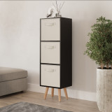 Black 3-Tier 3-Drawer Cube Shelving Unit with Scandinavian Legs