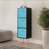 Black 3-Tier 3-Drawer Cube Shelving Unit with Scandinavian Legs