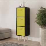 Black 3-Tier 3-Drawer Cube Shelving Unit with Scandinavian Legs