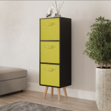 Black 3-Tier 3-Drawer Cube Shelving Unit with Scandinavian Legs