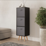 Black 3-Tier 3-Drawer Cube Shelving Unit with Scandinavian Legs