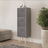 Grey 3-Tier 3-Drawer Cube Shelving Unit with Scandinavian Legs