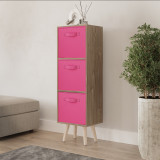 Oak 3-Tier 3-Drawer Cube Shelving Unit with Scandinavian Legs
