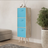 Antique Oak 3-Tier 3-Drawer Cube Shelving Unit with Scandinavian Legs