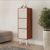 Teak 3-Tier 3-Drawer Cube Shelving Unit with Scandinavian Legs