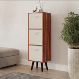 Teak 3-Tier 3-Drawer Cube Shelving Unit with Scandinavian Legs