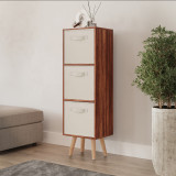 Teak 3-Tier 3-Drawer Cube Shelving Unit with Scandinavian Legs