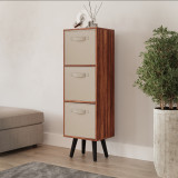 Teak 3-Tier 3-Drawer Cube Shelving Unit with Scandinavian Legs