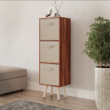 Teak 3-Tier 3-Drawer Cube Shelving Unit with Scandinavian Legs