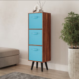 Teak 3-Tier 3-Drawer Cube Shelving Unit with Scandinavian Legs