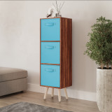 Teak 3-Tier 3-Drawer Cube Shelving Unit with Scandinavian Legs