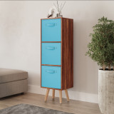 Teak 3-Tier 3-Drawer Cube Shelving Unit with Scandinavian Legs