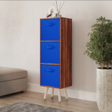 Teak 3-Tier 3-Drawer Cube Shelving Unit with Scandinavian Legs