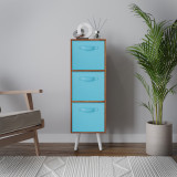 Teak 3-Tier 3-Drawer Cube Shelving Unit with Scandinavian Legs