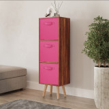 Teak 3-Tier 3-Drawer Cube Shelving Unit with Scandinavian Legs