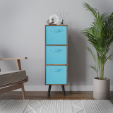 Teak 3-Tier 3-Drawer Cube Shelving Unit with Scandinavian Legs