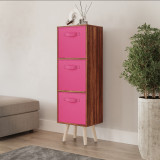 Teak 3-Tier 3-Drawer Cube Shelving Unit with Scandinavian Legs