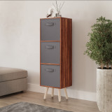 Teak 3-Tier 3-Drawer Cube Shelving Unit with Scandinavian Legs