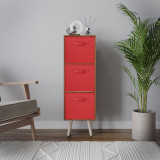 Teak 3-Tier 3-Drawer Cube Shelving Unit with Scandinavian Legs