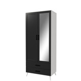 2-Door 2-Drawer Mirror Wardrobe with Legs
