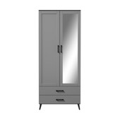 2-Door 2-Drawer Mirror Wardrobe with Legs