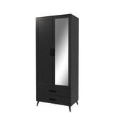 2-Door 2-Drawer Mirror Wardrobe with Legs