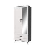2-Door 2-Drawer Mirror Wardrobe with Legs