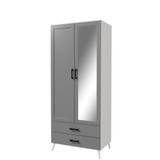 2-Door 2-Drawer Mirror Wardrobe with Legs