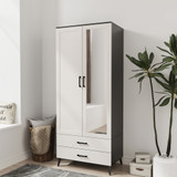 2-Door 2-Drawer Mirror Wardrobe with Legs