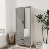 2-Door 2-Drawer Mirror Wardrobe with Legs