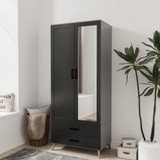2-Door 2-Drawer Mirror Wardrobe with Legs