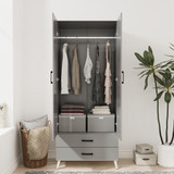 2-Door 2-Drawer Mirror Wardrobe with Legs