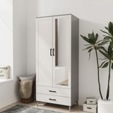 2-Door 2-Drawer Mirror Wardrobe with Legs