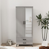 2-Door 2-Drawer Mirror Wardrobe with Legs
