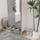 2-Door 2-Drawer Mirror Wardrobe with Legs