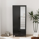 2-Door 2-Drawer Mirror Wardrobe with Legs