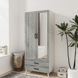 2-Door 2-Drawer Mirror Wardrobe with Legs