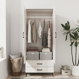 2-Door 2-Drawer Mirror Wardrobe with Legs