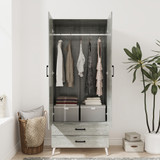 2-Door 2-Drawer Mirror Wardrobe with Legs