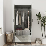 2-Door 2-Drawer Mirror Wardrobe with Legs