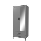 2-Door 2-Drawer Mirror Wardrobe with Legs