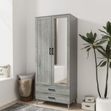 2-Door 2-Drawer Mirror Wardrobe with Legs