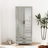 2-Door 2-Drawer Mirror Wardrobe with Legs